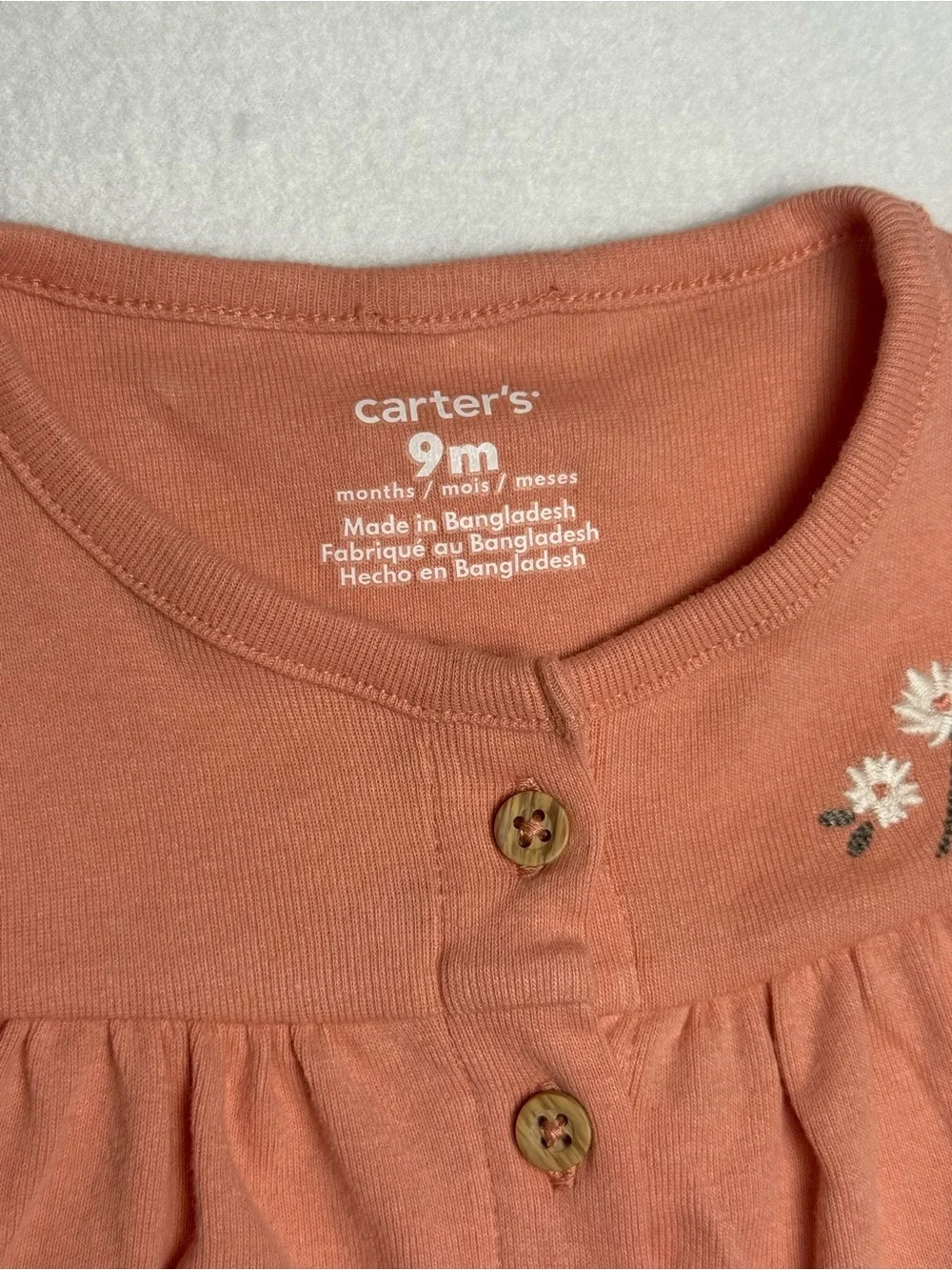 Carter’s Baby Girl Floral Button Long Sleeve Top Rust Pink
